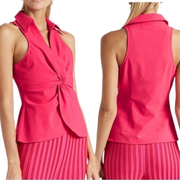 Cinq À SEPT McKenna Twisted Front Stretch-crepe Sleeveless Blouse Top XSmall NEW - Picture 8 of 10